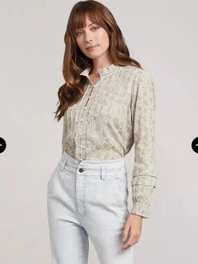 Faherty Willa Organic Cotton Ruffled Peasant Blouse | Small